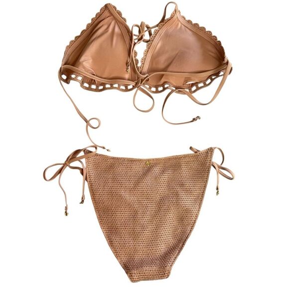 Victoria's Secret Swim Beige Tan Crochet Triangle Bikini Size Large - Picture 4 of 14